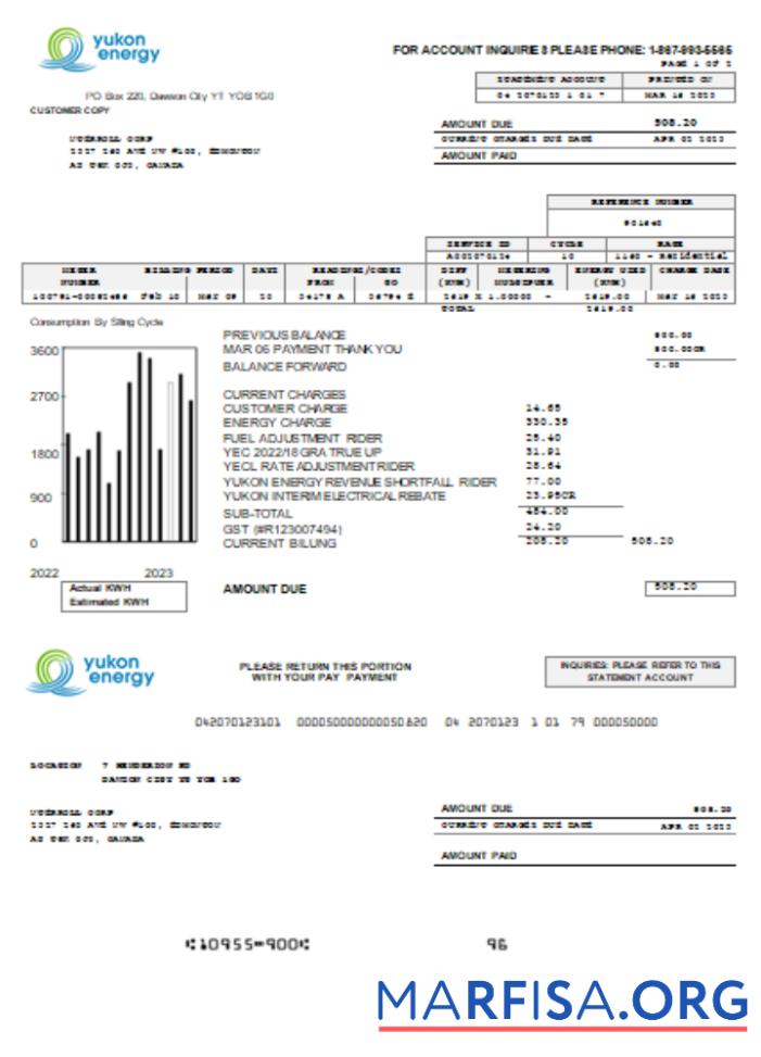 Downloadable Yukon Energy utility business bill, SCR template